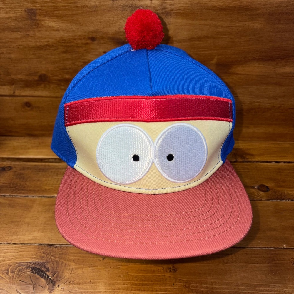 South Park Stan Marsh Hat Mens OSFM Blue Red Pom Pom Snapback Retro Baseball Cap